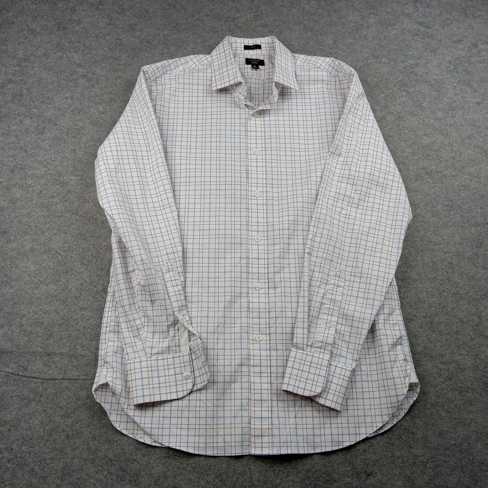 J.Crew Shirt Mens 16‎ 34/35 Ludlow Blue Check Slim Stretch Dress Long Sleeve